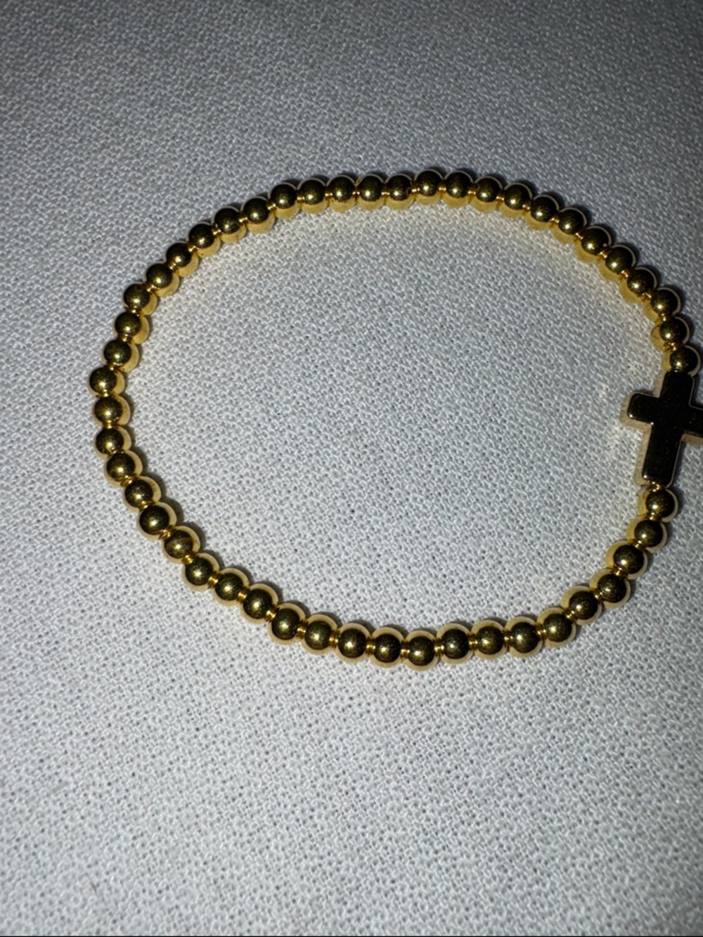 Gold Bead Stretch Bracelet with Cross Accent - Women Jewelry - Picture 4 of 4